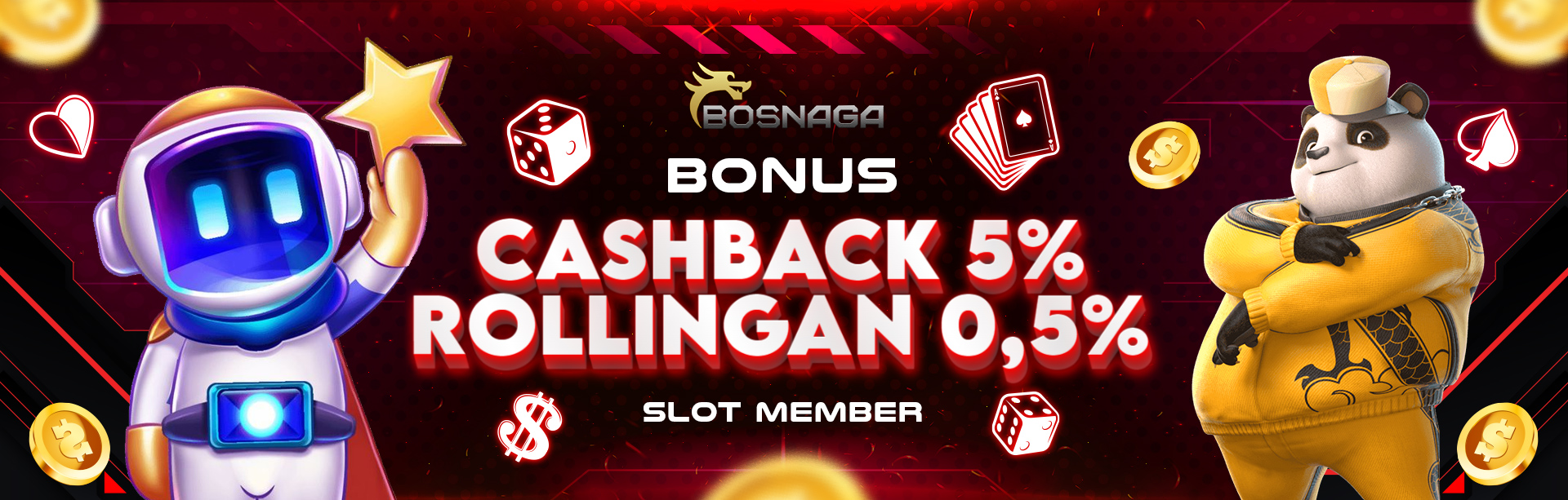 CASHBACK 5% + ROLLINGAN 0,5% SLOTS	